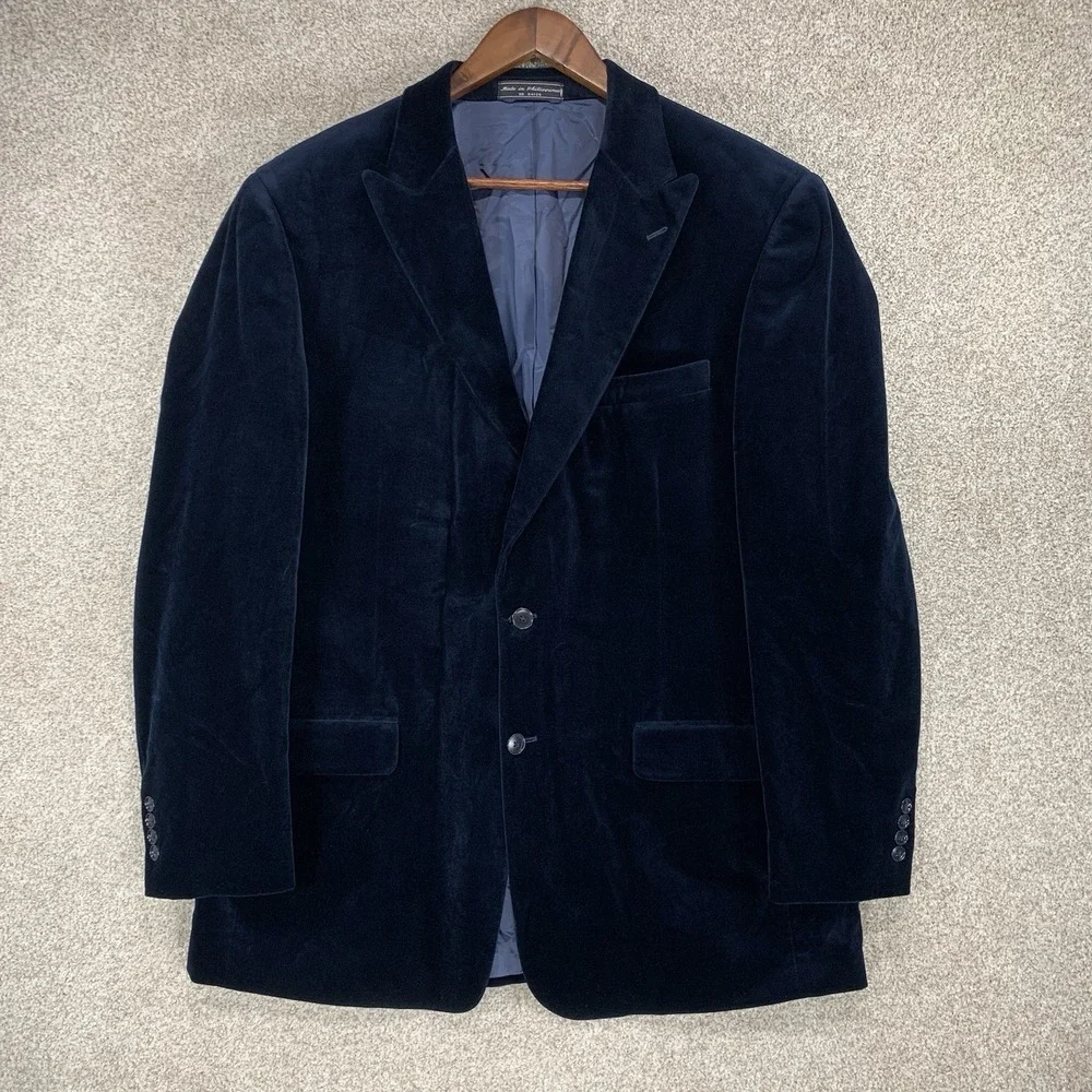 Haspel Sports Coat Blazer Rich Blue Velvet 44L Hoco Dinner Party Formal Wedding